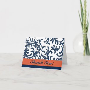 Tarjeta De Agradecimiento Floral azul y Naranja Gracias