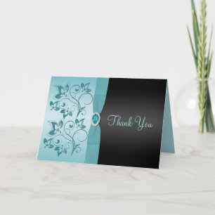 Tarjeta de agradecimiento Floral Azul y Negro