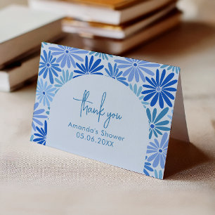 Tarjeta De Agradecimiento Floral azul y Verde azulado retro Groovy bebé dobl