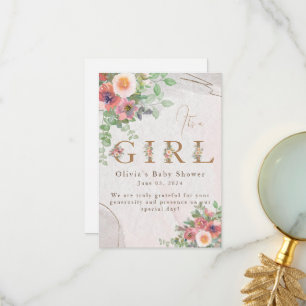 Tarjeta De Agradecimiento Floral Baby Girl Shower