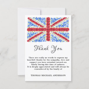 Tarjeta De Agradecimiento Floral Bandera Británica Funeral Patriótico