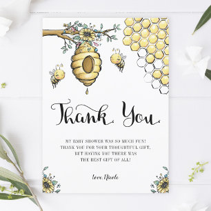 Tarjeta De Agradecimiento Floral Beehive Honey Sweet Bee Chica Baby Shower