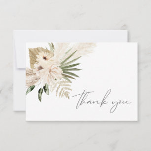 Tarjeta de agradecimiento floral beige y hierba de