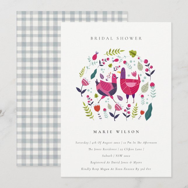 Tarjeta De Agradecimiento Floral Birds Bridal Shower (Anverso / Reverso)