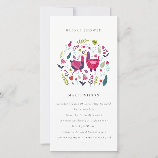 Tarjeta De Agradecimiento Floral Birds Bridal Shower (Anverso)
