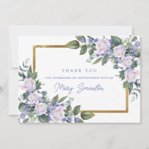Tarjeta De Agradecimiento Floral blanca azul 30 aniversario foto plana