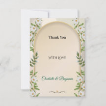 Tarjeta de agradecimiento floral blanca con arco d