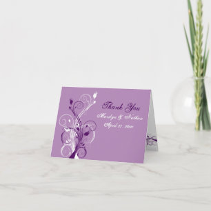 Tarjeta de agradecimiento floral blanca con lila p