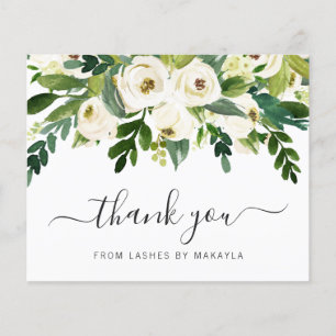 Tarjeta de agradecimiento floral blanca de vegetac