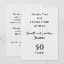 Tarjeta de agradecimiento floral blanca del 50 ani