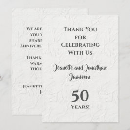 Tarjeta de agradecimiento floral blanca del 50 ani