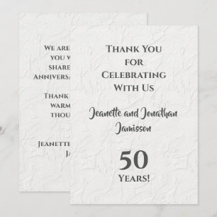 Tarjeta de agradecimiento floral blanca del 50 ani