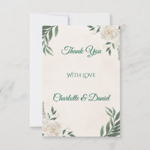 Tarjeta de agradecimiento floral blanca elegante d