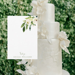 Tarjeta de agradecimiento floral blanca esmeralda