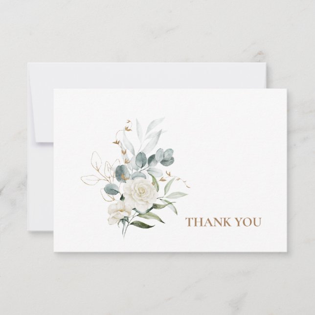 Tarjeta De Agradecimiento Floral blanca Funeral Bereavement Fuente moderna (Anverso)