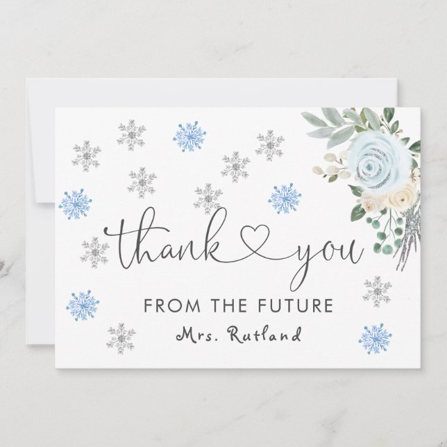 Tarjeta De Agradecimiento Floral blanca Invierno Bridal Shower Snowflakes (Anverso)