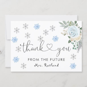 Tarjeta De Agradecimiento Floral blanca Invierno Bridal Shower Snowflakes