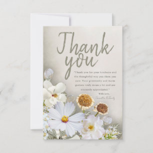 Tarjeta de agradecimiento floral blanca neutral su
