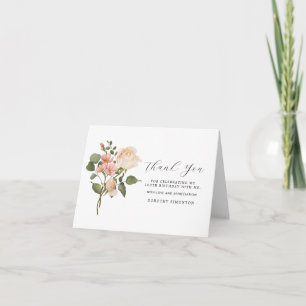 Tarjeta De Agradecimiento Floral blanca rosada 100 cumpleaños