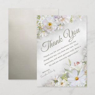 Tarjeta de agradecimiento floral blanca suave