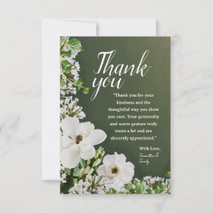 Tarjeta de agradecimiento floral blanca suave verd