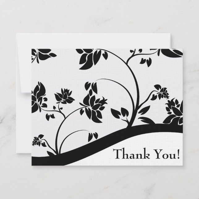 Tarjeta de agradecimiento Floral blanca y negra (Anverso)
