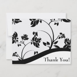 Tarjeta de agradecimiento Floral blanca y negra
