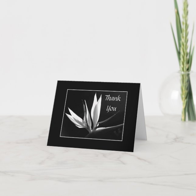 Tarjeta De Agradecimiento Floral blanca y negra en huelga gracias (Anverso)