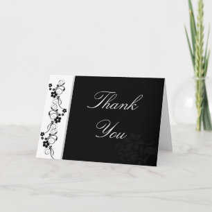 Tarjeta De Agradecimiento Floral blanca y negra gracias