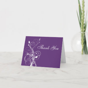 Tarjeta de agradecimiento floral blanca y púrpura 