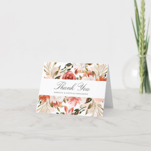 Tarjeta De Agradecimiento Floral blanca y roja gracias con nombres