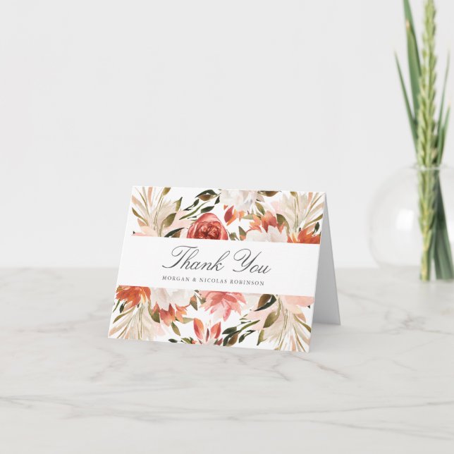 Tarjeta De Agradecimiento Floral blanca y roja gracias con nombres (Anverso)