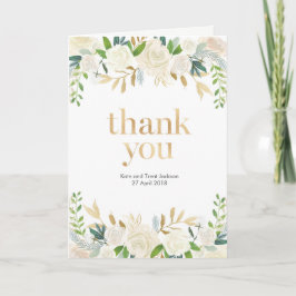 Tarjeta De Agradecimiento Floral blanco y dorado
