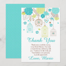Tarjeta De Agradecimiento Floral Blue and Green Bridal Shower 