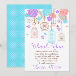 Tarjeta De Agradecimiento Floral Blue and Purple Bridal Shower