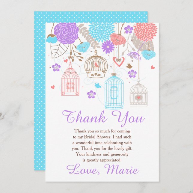 Tarjeta De Agradecimiento Floral Blue and Purple Bridal Shower (Anverso / Reverso)