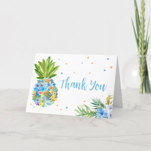 Tarjeta De Agradecimiento Floral Blue Pineapple Baby Shower