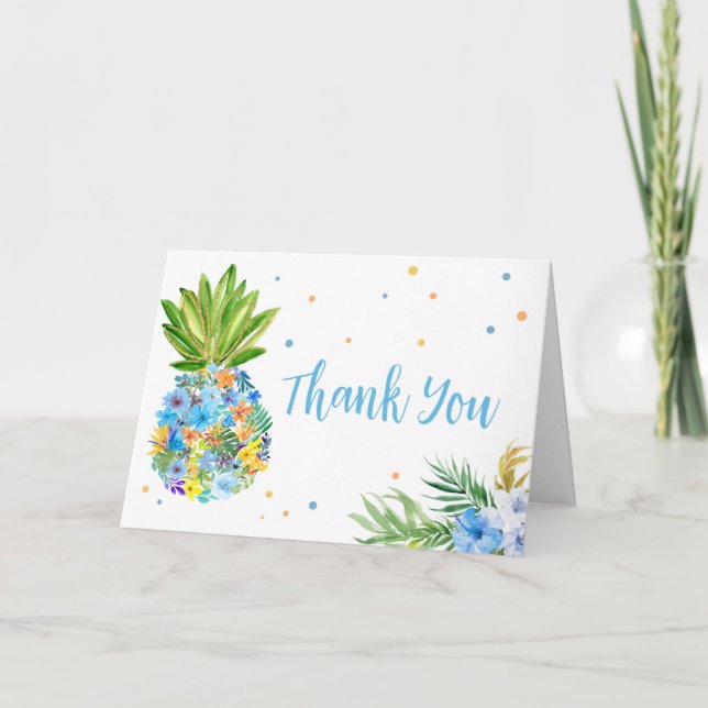 Tarjeta De Agradecimiento Floral Blue Pineapple Baby Shower (Anverso)