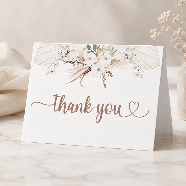 Tarjeta de agradecimiento floral boho neutral Pamp (Floral Thank You Card)