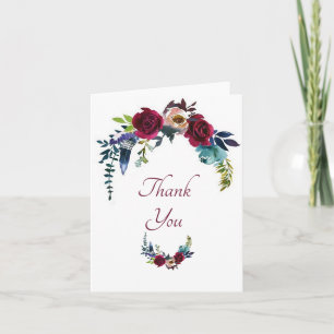 Tarjeta de agradecimiento floral boho roja