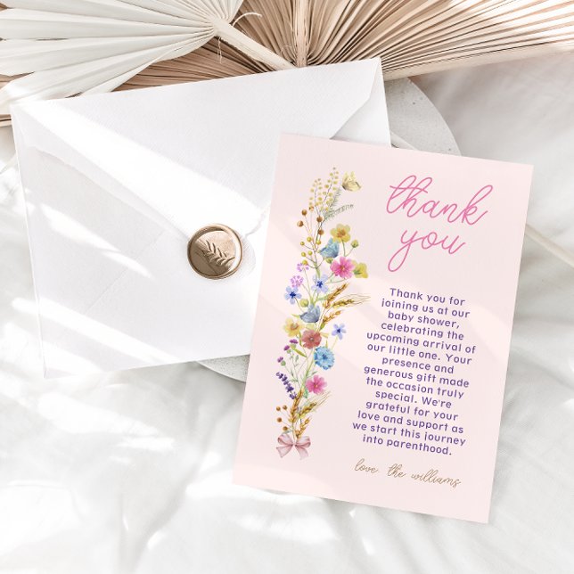 Tarjeta De Agradecimiento Floral Boho Rosa Baby Shower (Subido por el creador)