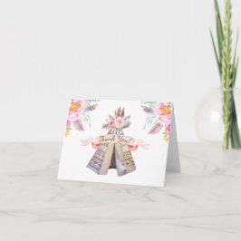 Tarjeta De Agradecimiento Floral Boho Tribal Teepee Gracias