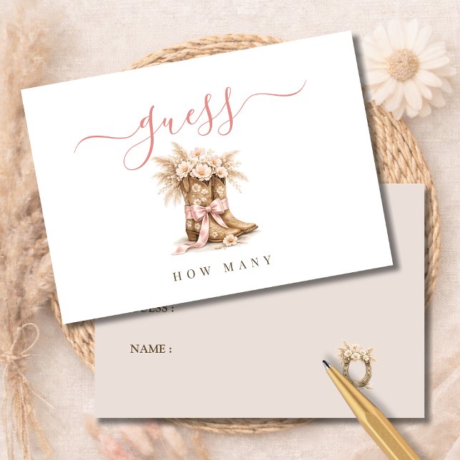 Tarjeta De Agradecimiento Floral Boots Girl Baby Shower Game Guess How Many (Subido por el creador)