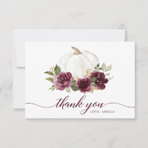 Tarjeta de agradecimiento floral borgoña calabaza