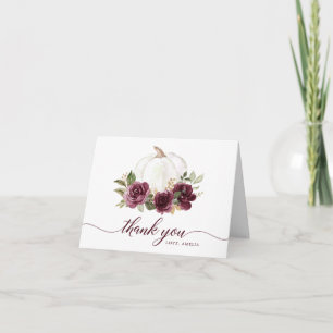 Tarjeta de agradecimiento floral borgoña calabaza
