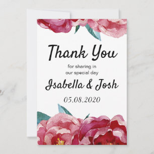 Tarjeta De Agradecimiento Floral Borgoña Marsala Peony Gracias Cartas