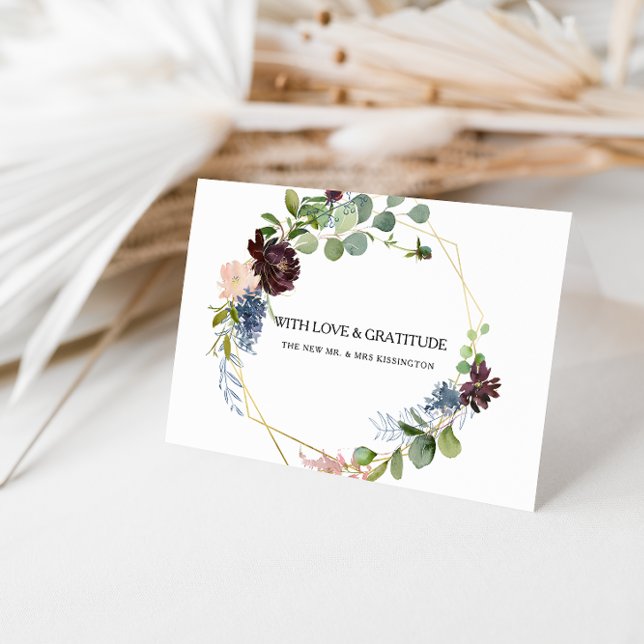 Tarjeta De Agradecimiento Floral borgoñona y vegetación gracias (Subido por el creador)