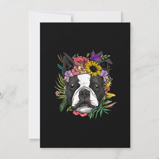 Tarjeta De Agradecimiento Floral Boston Terrier Perro Primavera Naturaleza P (Anverso)