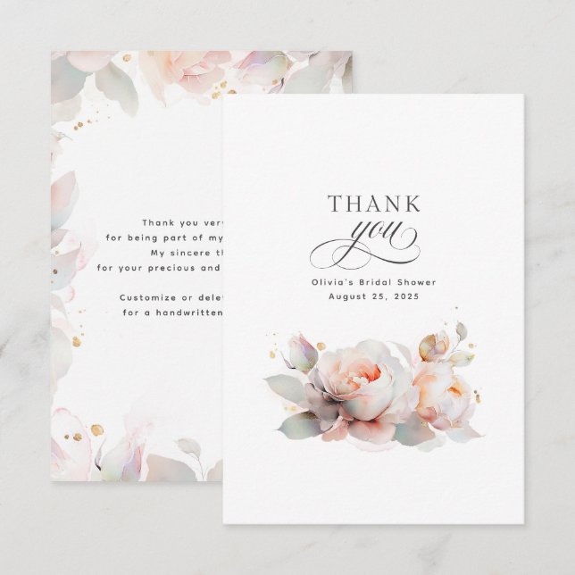 Tarjeta De Agradecimiento Floral Botanical Bridal Shower Gracias (Anverso / Reverso)