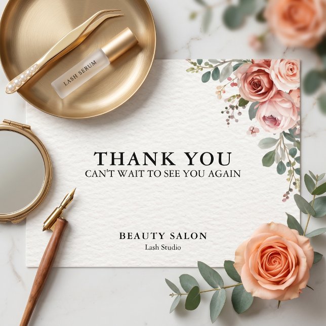 Tarjeta de agradecimiento Floral Botánico Lash Bea (Floral Botanical Lash Beauty Salon Thank You Card
)